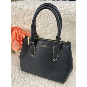VINTAGE Dune London Black Gold Metal Handbag With Double Top Handles zip satchel